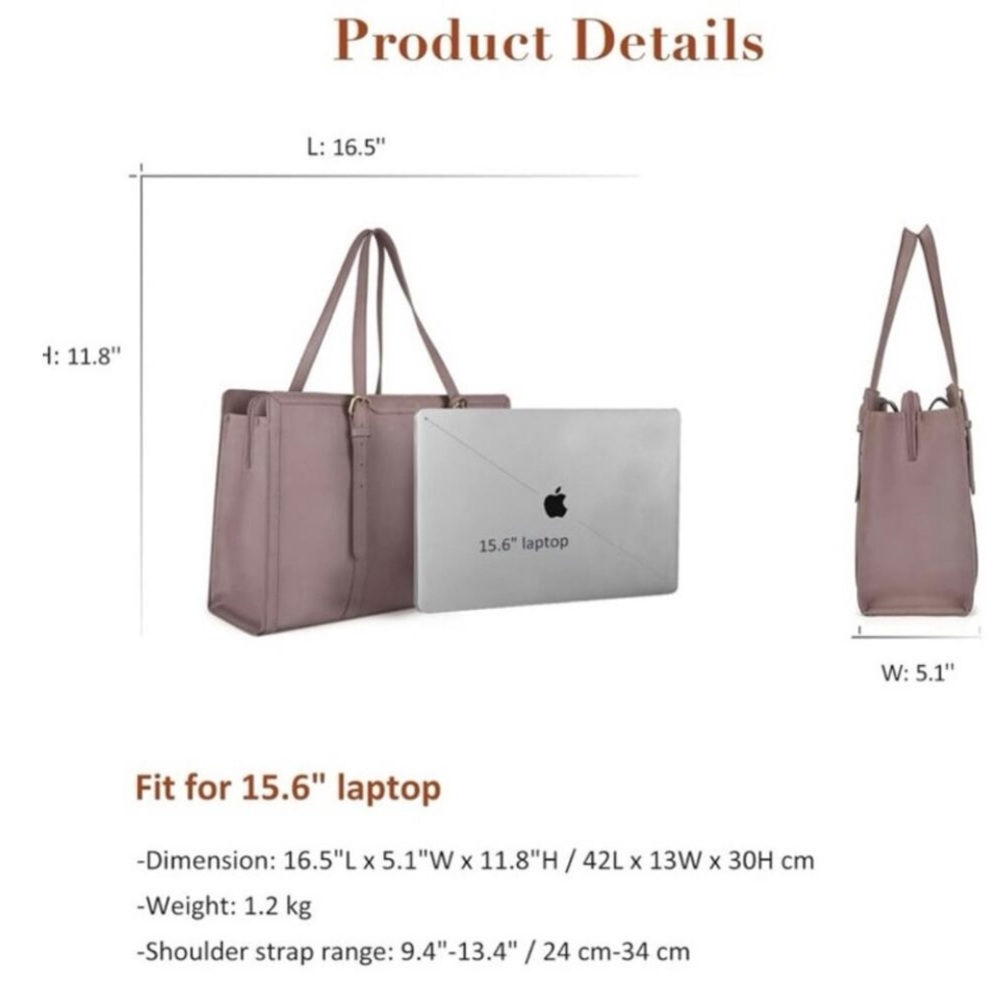 Women’s Large Faux Leather Tote Bag in Mauve - Picture 5 of 9